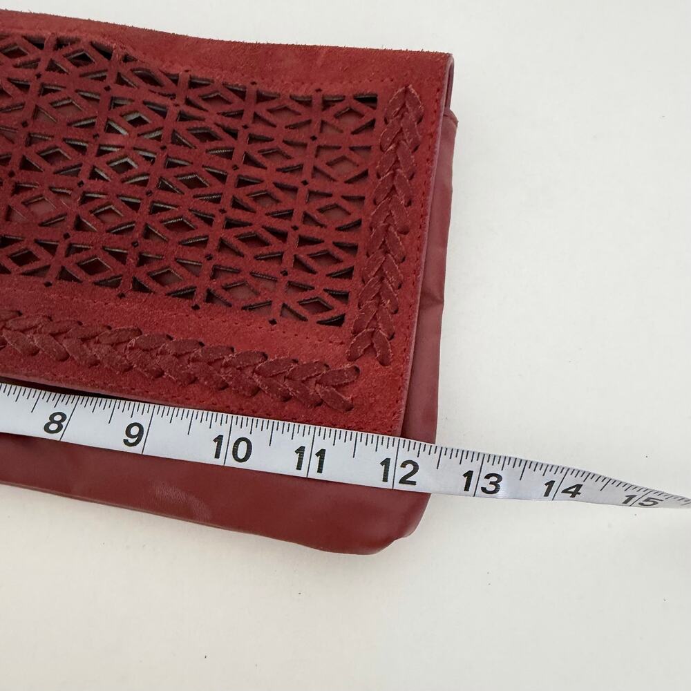 WHBM Red Boho Tassel Laser Cut Suede / Leather Clutch Wristlet Western Tassel - Picture 8 of 9